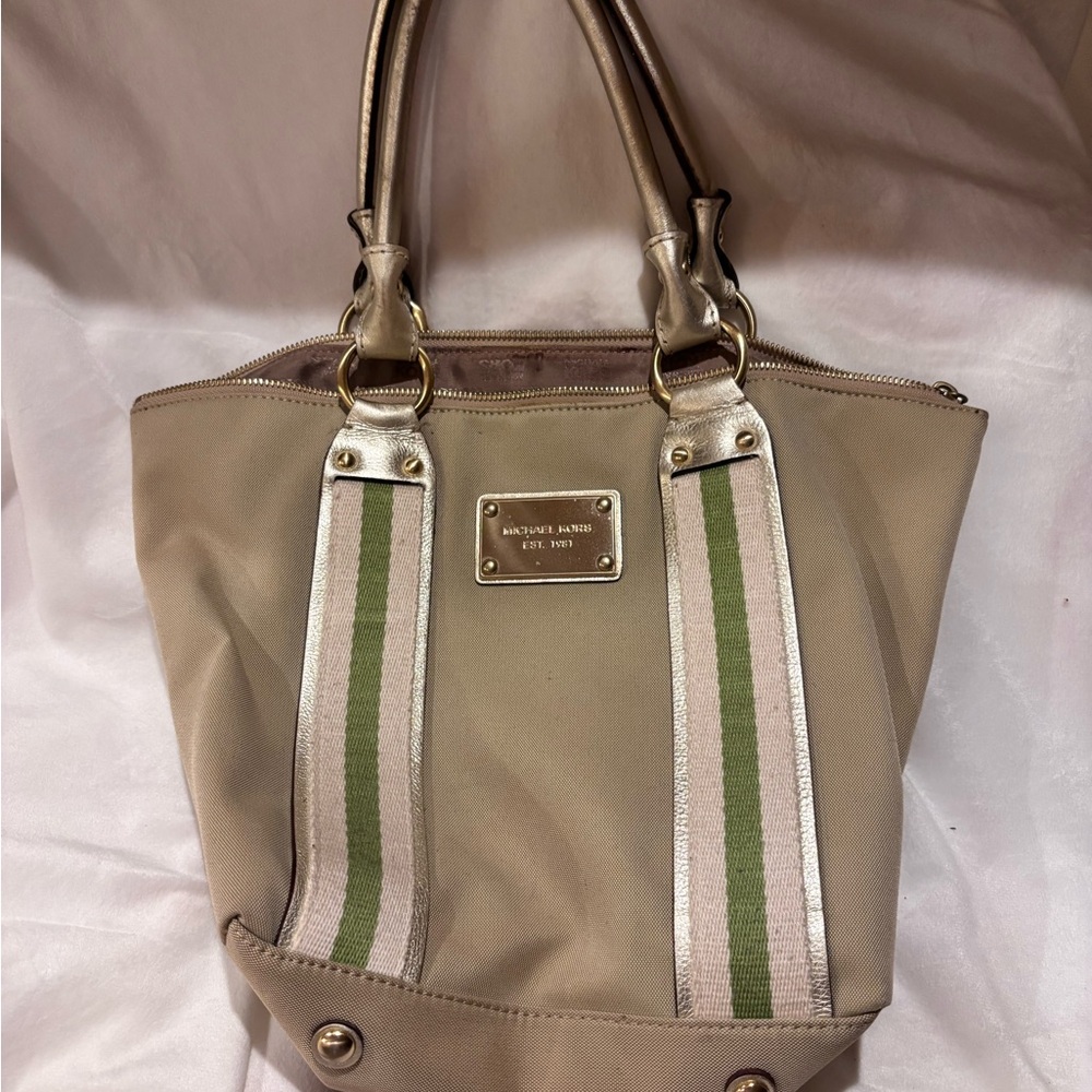Michael Kors Beige and Green Tote Bag